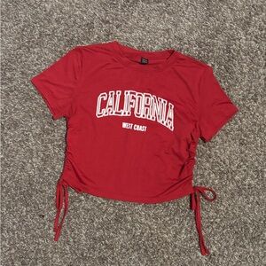 SHEIN Red Crop Ruched Tie Front Tee